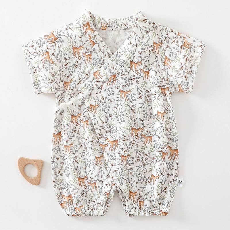 Class Short Sleeve Rompers Summer Thin Bamboo Fiber Gauze Gown Jumpsuit, Climbing Suit