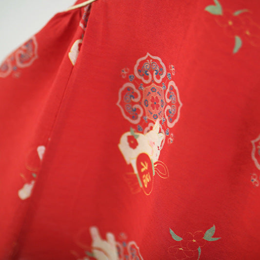 Cool Elegant Summer Red Chinese Skirt Children's Dress