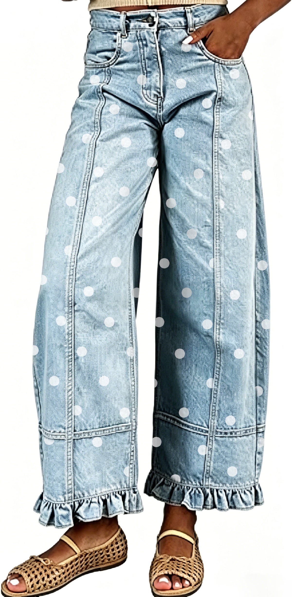 Women's Waist Polka-dot Ruffled Design Sense Fashion Jeans