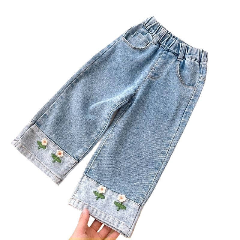 Women's & Children's Korean Style Straight Jeans Fashionable Loose Children's Pants