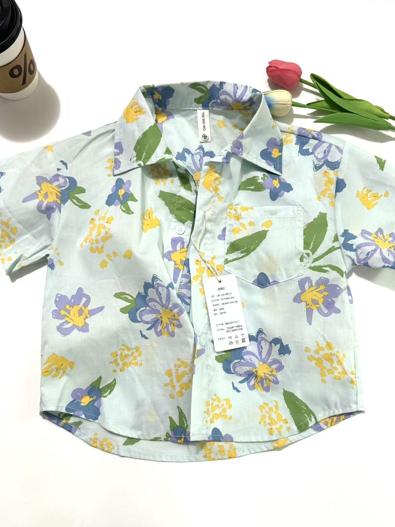 Matching Dress Summer One Family Three Vacation Printed Shirt Floral Parent-child Outfit