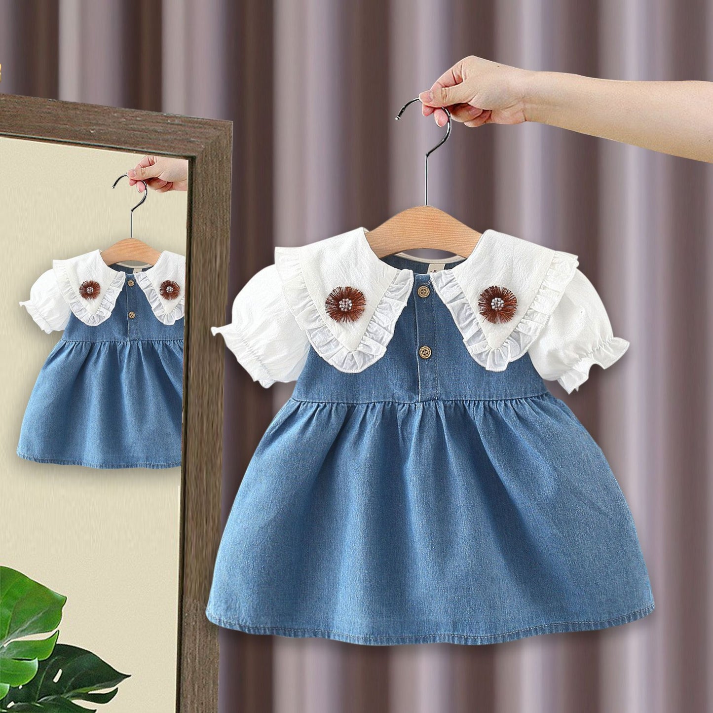 Children's Summer Denim Flower Short-sleeved Clothing Shirt Children's Dress