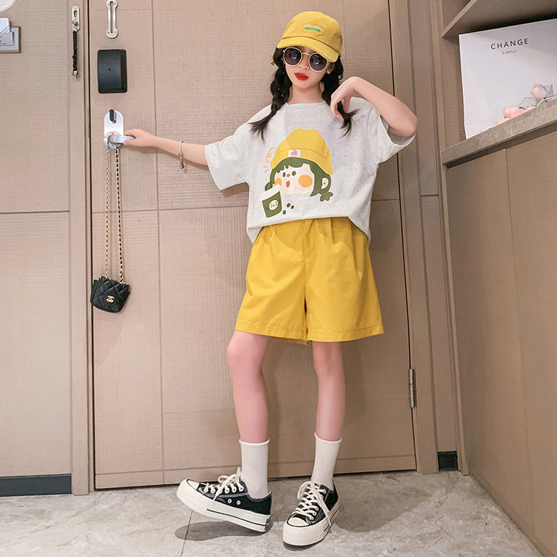 Western Style Cartoon Printed Short-sleeved Shorts Children's Suit