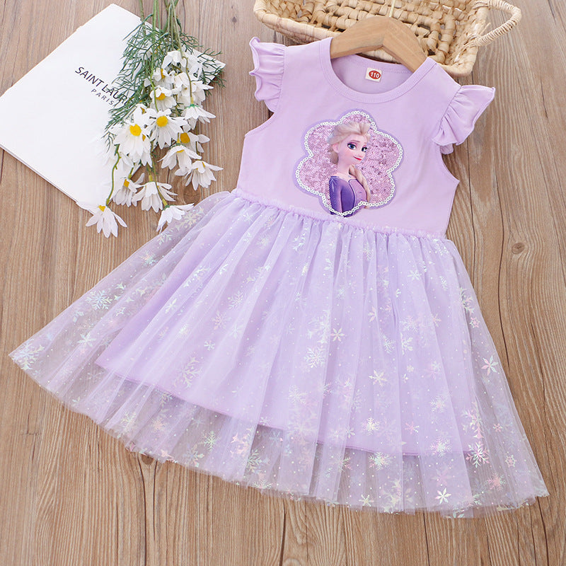 Children's Summer Clothing Western Style Flounced Sleeve Sequined Princess Children's Dress