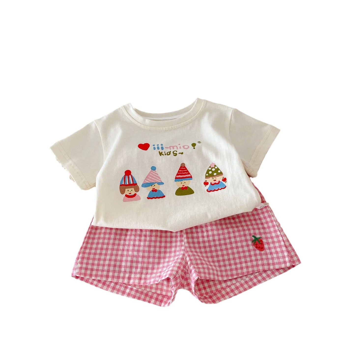 Children's Clothing Super Cute T-shirt Plaid Shorts Two-piece Children's Suit