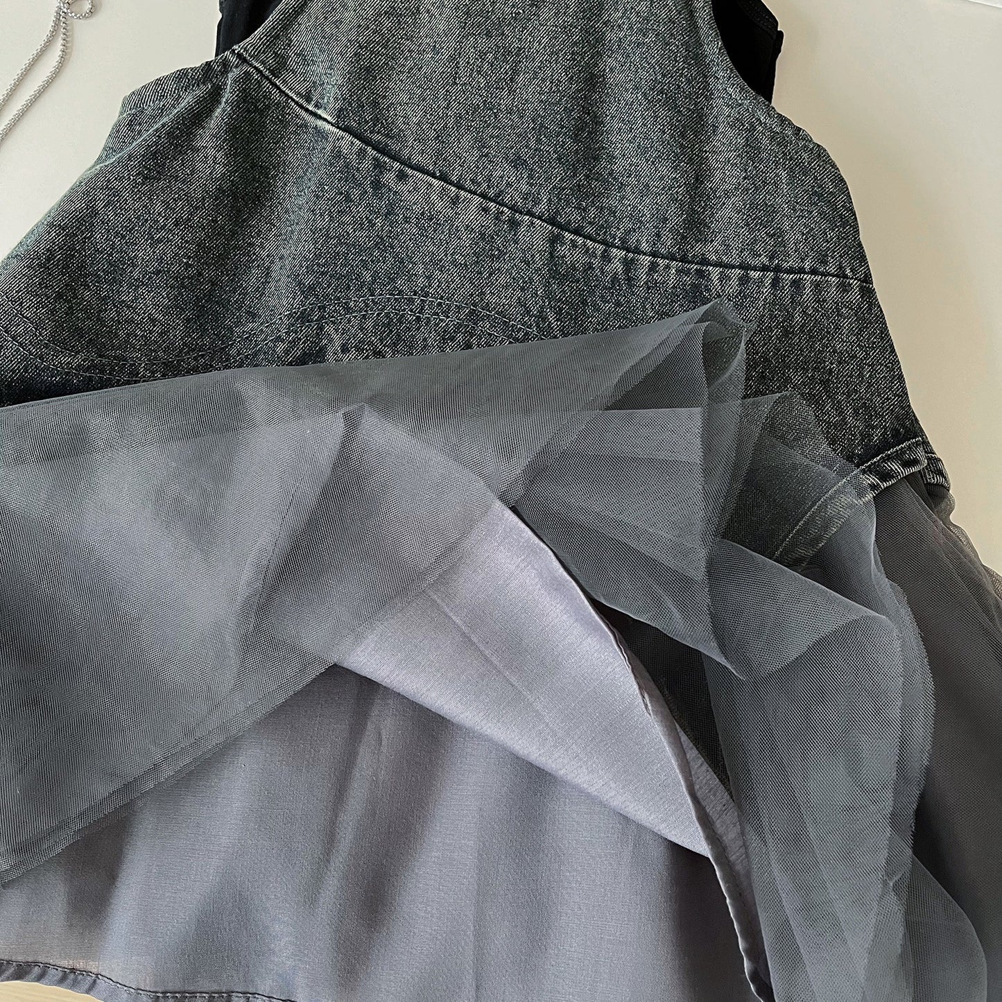 Korean Style Denim Mesh Two-piece Cute Children's Dress