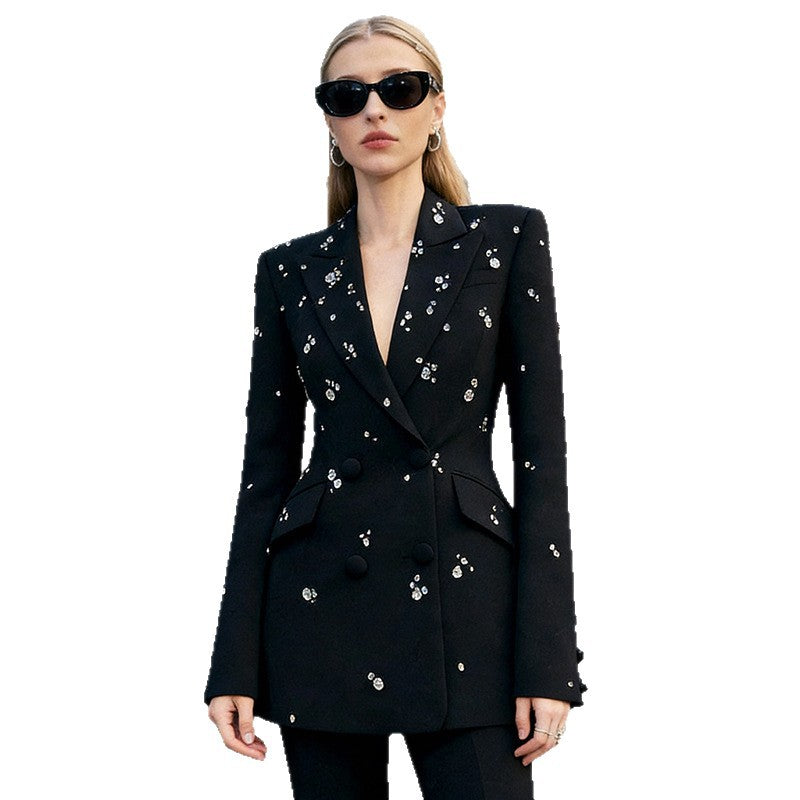 Bead Diamond Slim Fit Trousers Two-piece Fashion Casual Suit