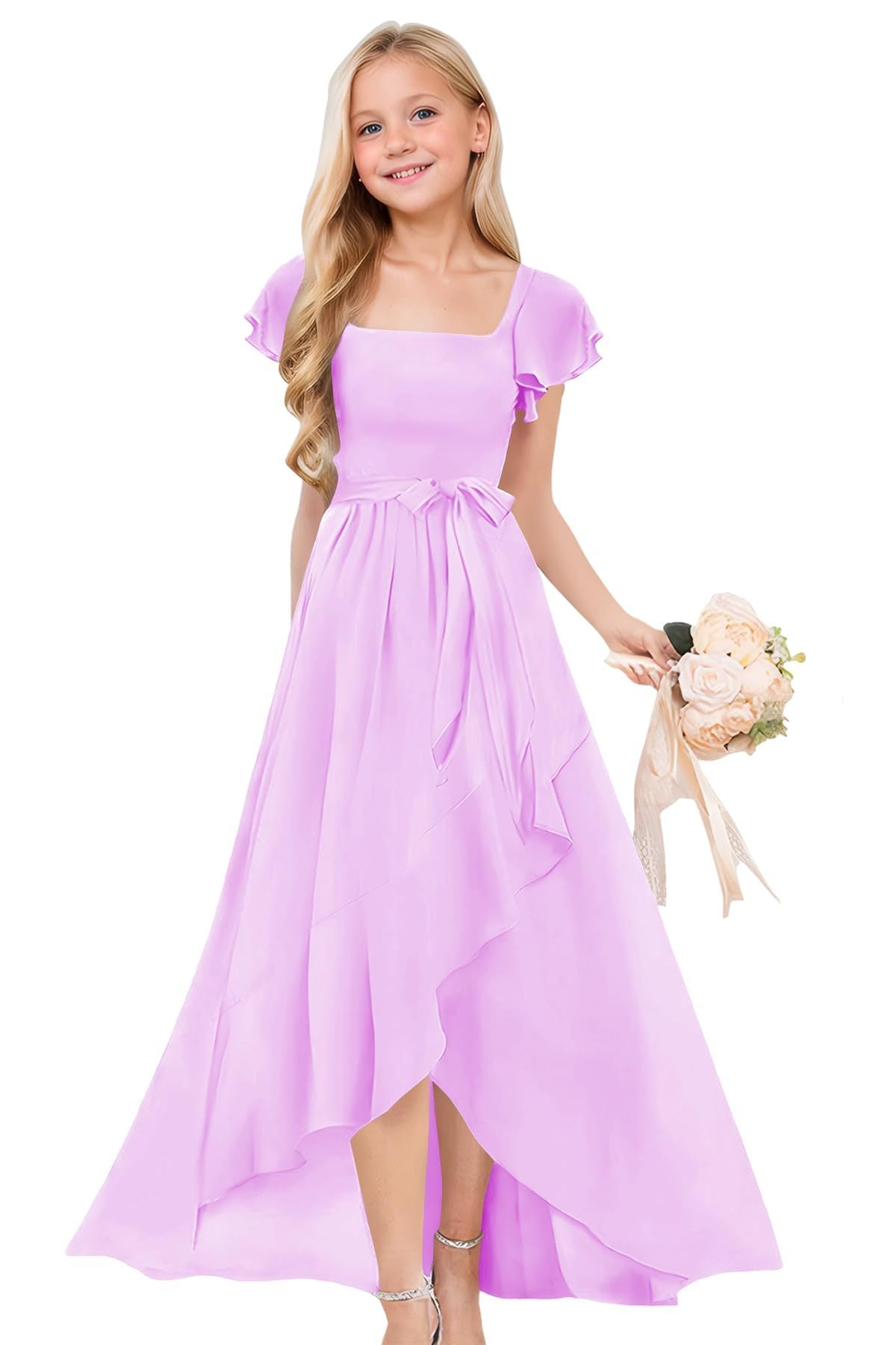 Pure Color Elegant Large Hem Ruffled Children's Dress