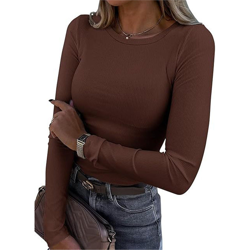 Women's Stretch Crew Neck Rib Shirt Slim Fit Women's T-shirt
