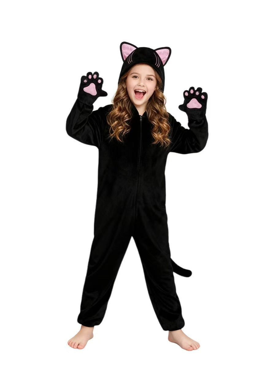 Children's Clothes Halloween Costume Black Animal Jumpsuit Stage Performance Jumpsuit, Climbing Suit