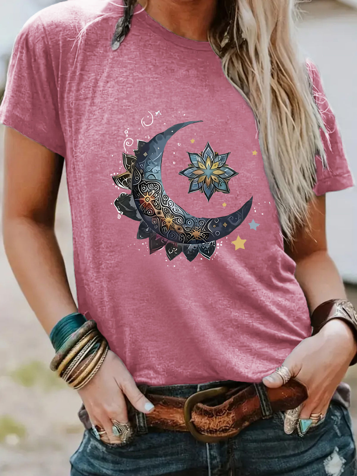 Women's Round Neck Fashion Moon Loose Sleeve Tops