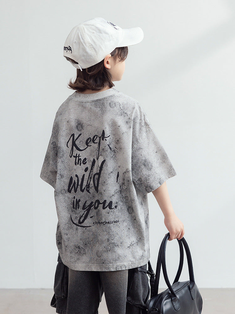 Children's Short-sleeved Summer Cotton Shirt Boys Middle Children's T-shirt