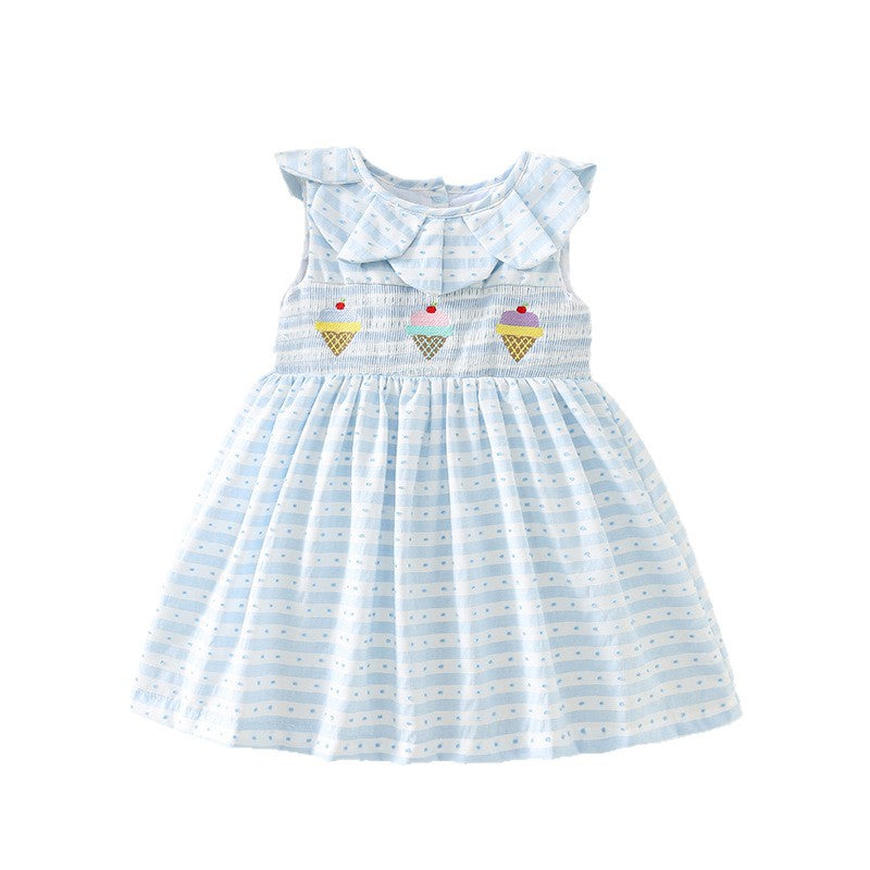 Smocking Korean Style Petal Collar Shirt Ice Cream Children's Dress