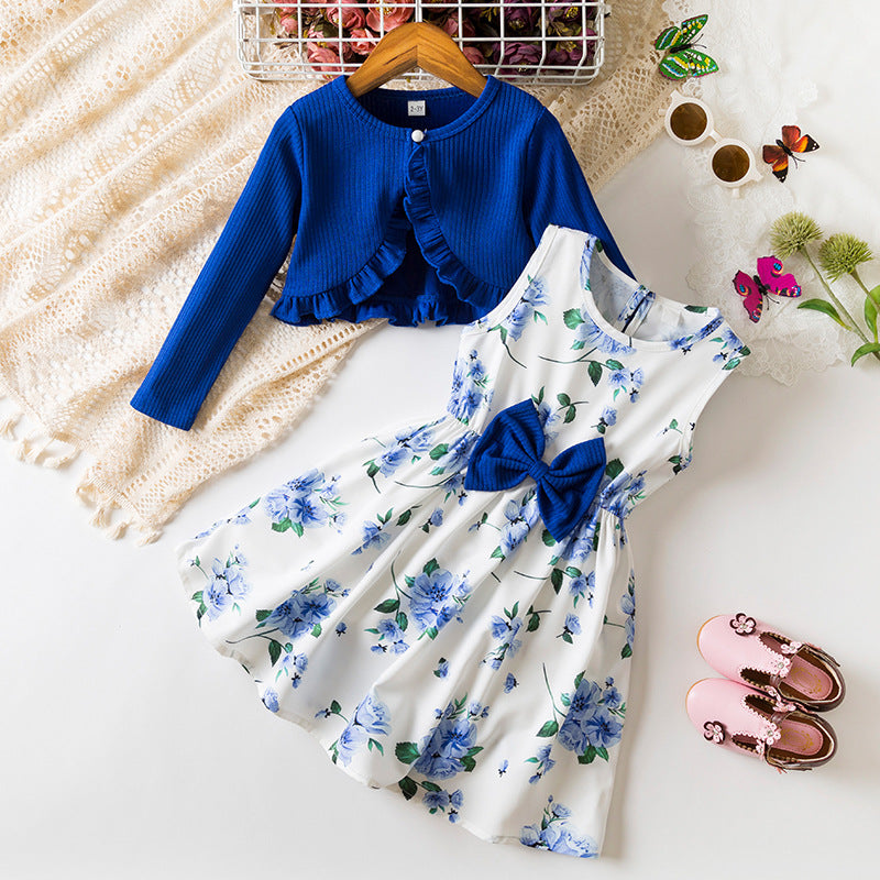Children's Large Set Autumn Western Style Printed Children's Dress