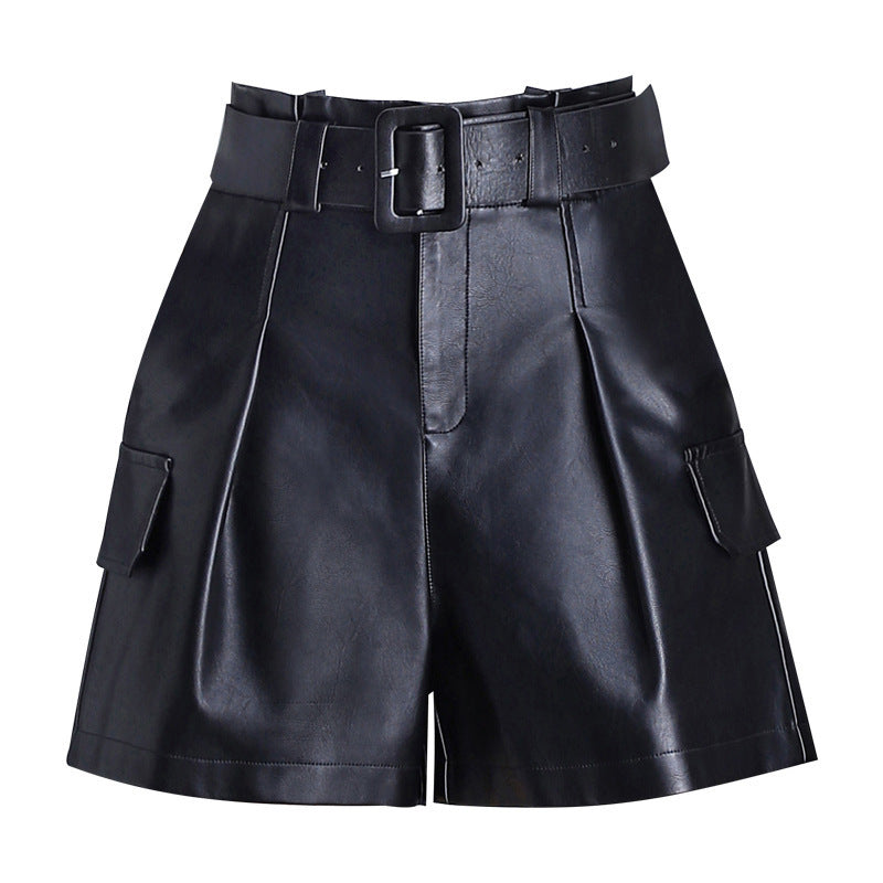 Women's Leather Korean High Waist A- Line Pants