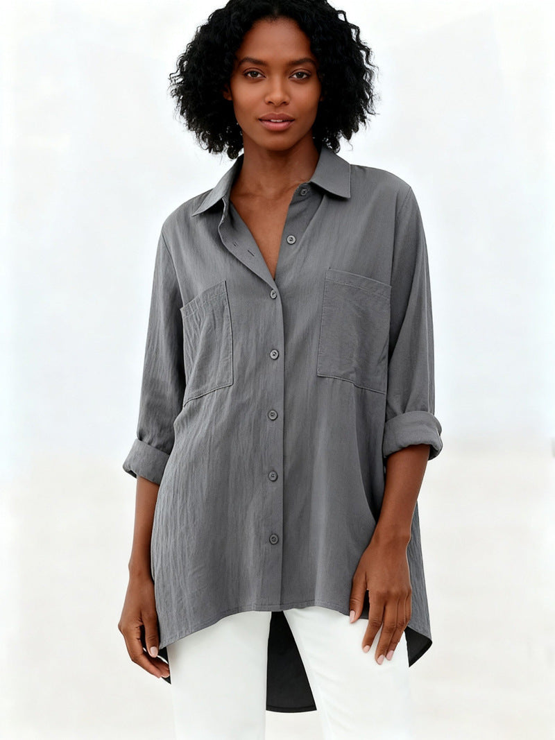Women's Loose Cotton Linen Shirt Long Sleeve Tops