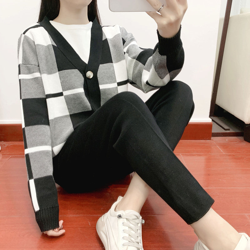Women's Elegant Outfit Fashionable Knitted European Goods Three-piece Suits