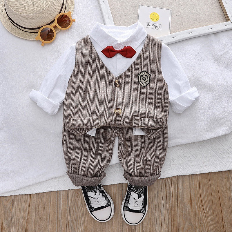 Children's Korean Style Handsome Plaid Vest Shirt Children's Suit