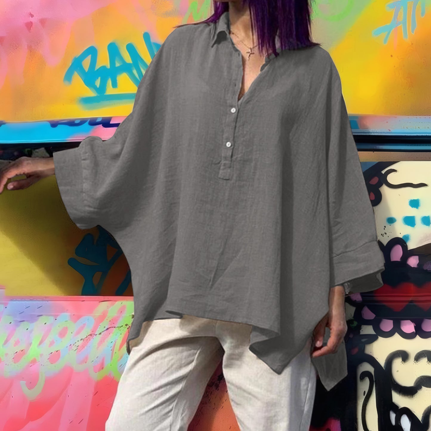 Women's Batwing Loose Cotton Linen Casual Plus Size