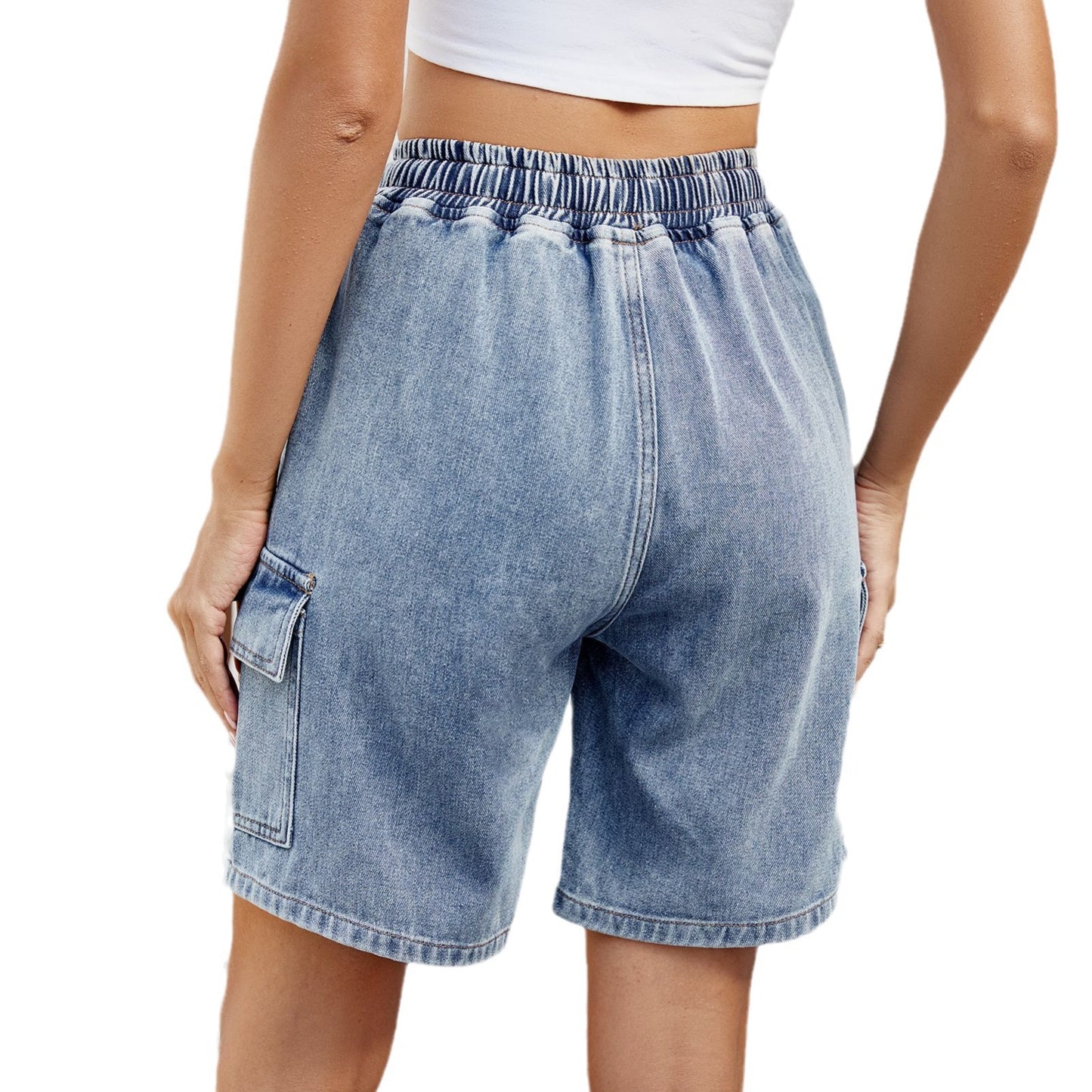 Women's Washed Tied Elastic Waist Denim Fashion Women's Jeans