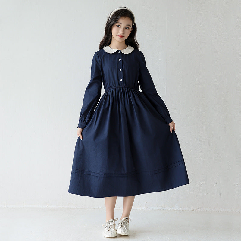 Children's Middle Big Long Sleeve Doll Collar Skirt Preppy Children's Dress