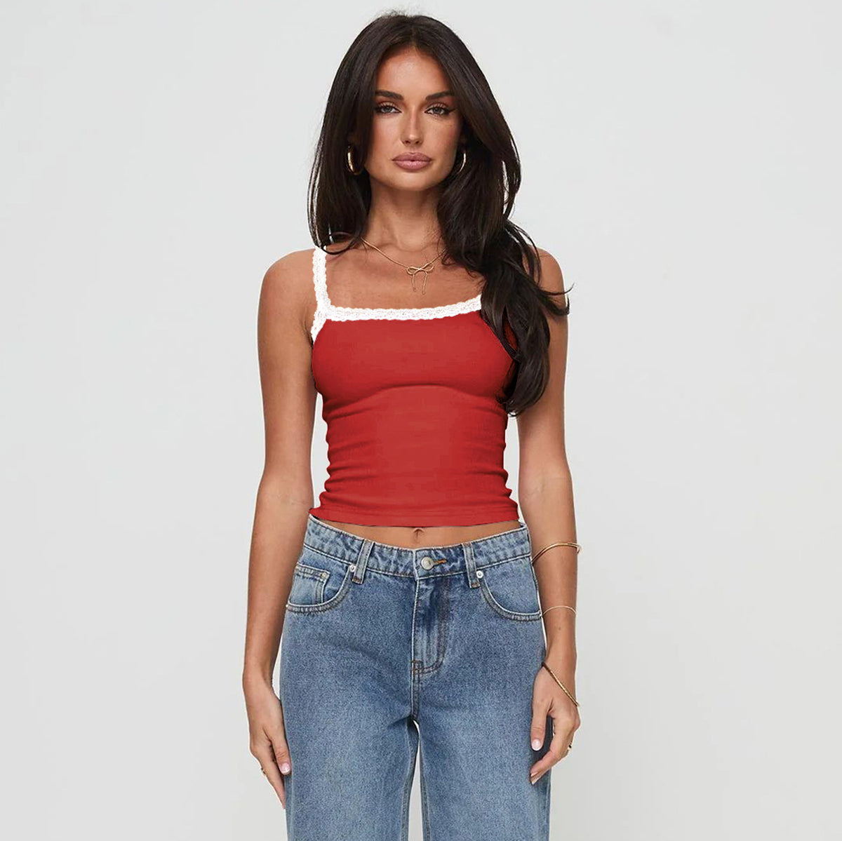 Women's Wide Shoulder Strap Slim Fit Sexy Hot Lace With Small Vest/suspenders/tube Top