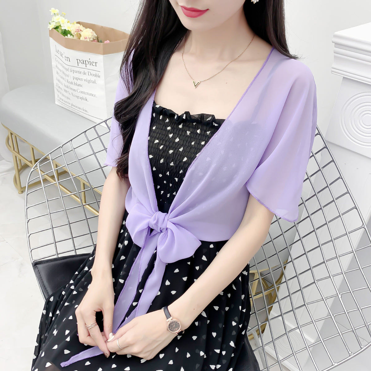 Women's Summer Outwear Western Style Shawl With Lace Shirt, Chiffon Shirt