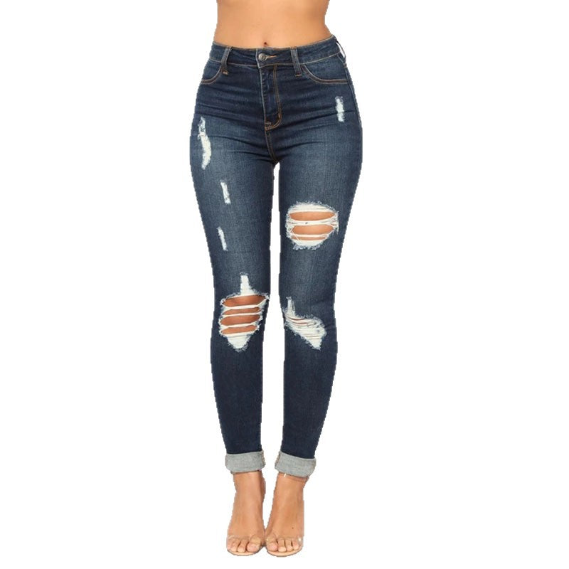 Women's Autumn Trend Fashion Holes Washed Women's Jeans