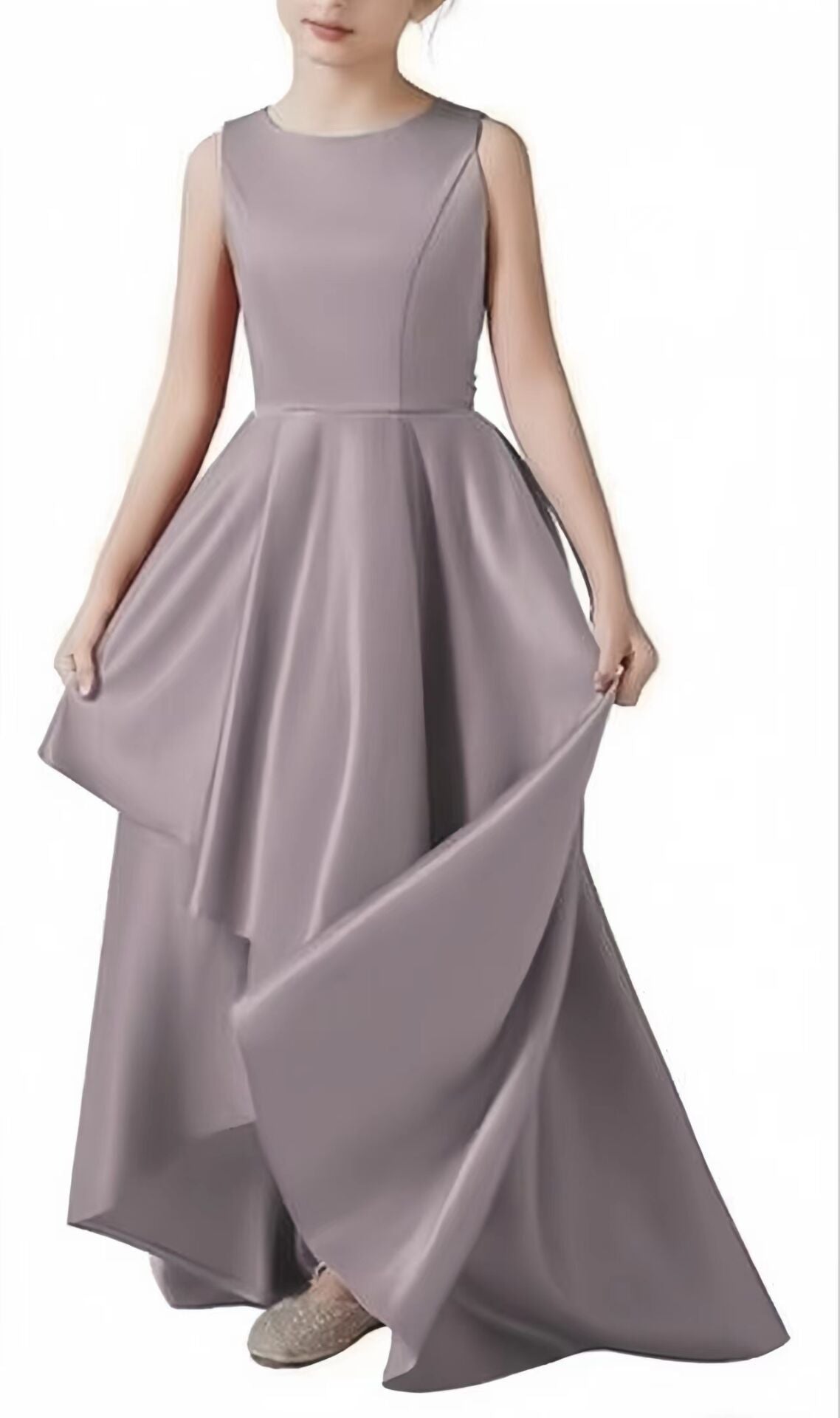 Satin Solid Color Sleeveless Elegant Irregular Large Swing Mop Children's Dress