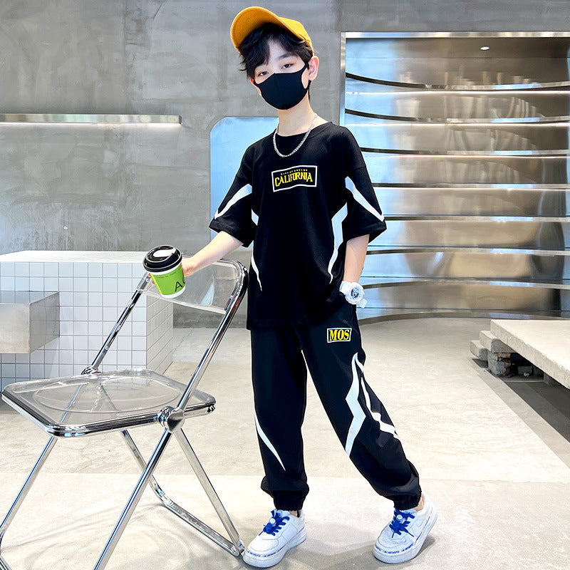 The Big Thin Fashionable Sports Casual Letter Lightning Short Sleeve Children's Suit