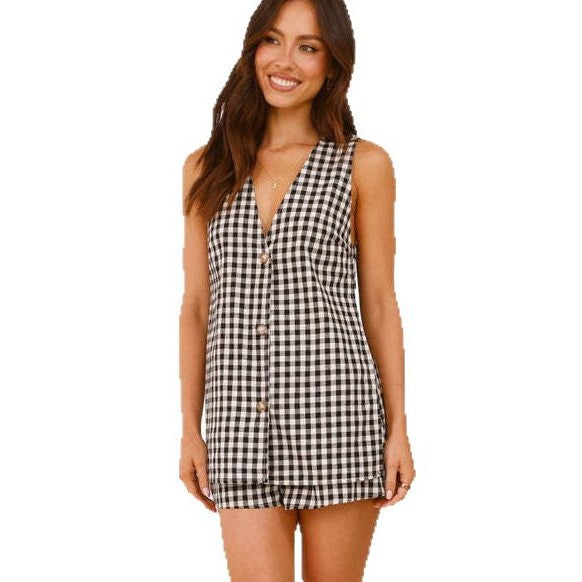 Charming Pretty Classy Summer Plaid Sleeveless Shorts