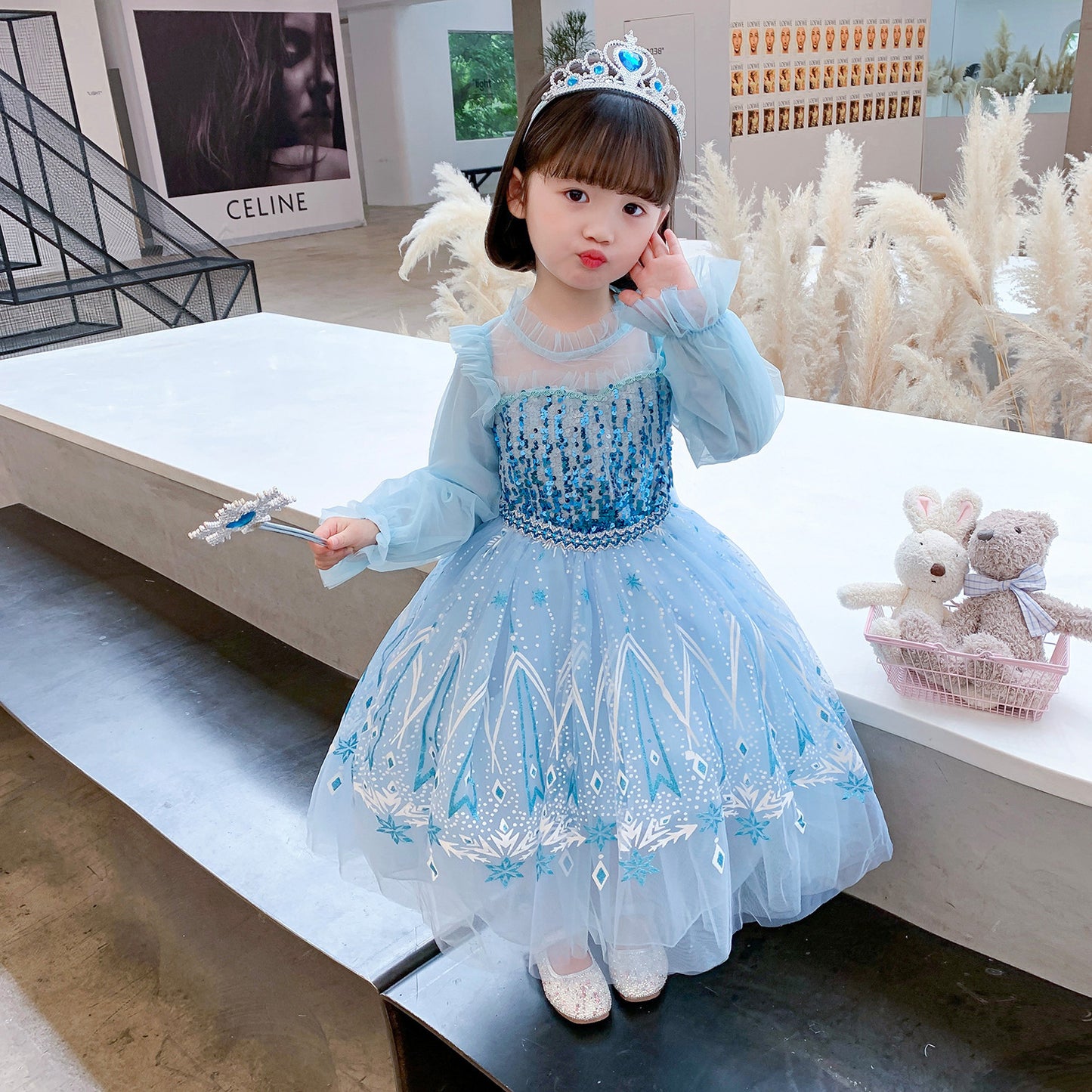 Children's Frozen Princess Aisha Long Sleeve Clothes Children's Dress