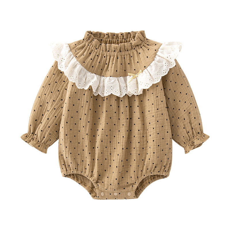 For One Month Old Western Style Lace Cotton Long-sleeved Romper Jumpsuit, Climbing Suit