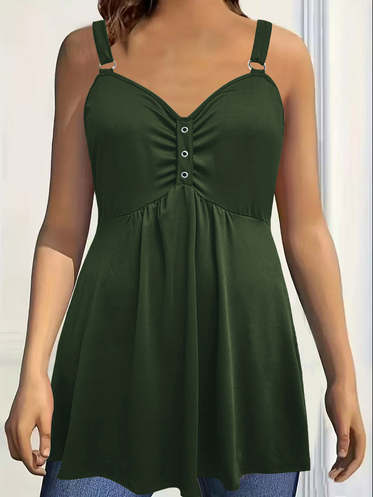 Versatile Solid Color Wide Shoulder Strap Pleated Large Vests