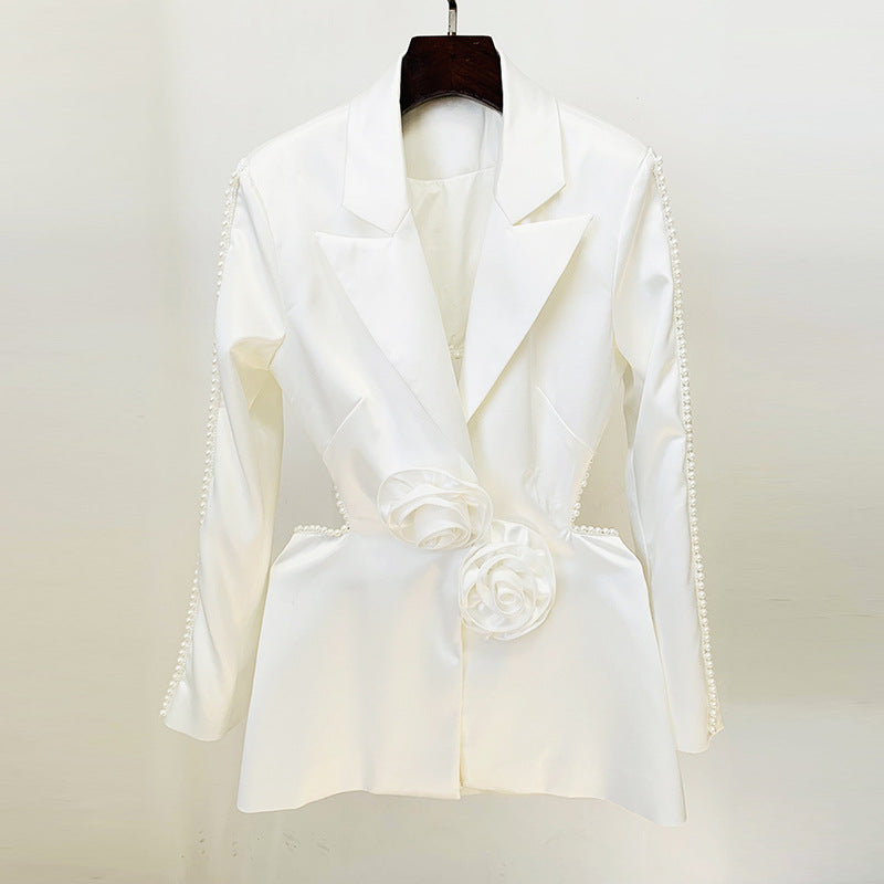 Early Spring Beaded Three-dimensional Flower Pearl Fashion Casual Suit
