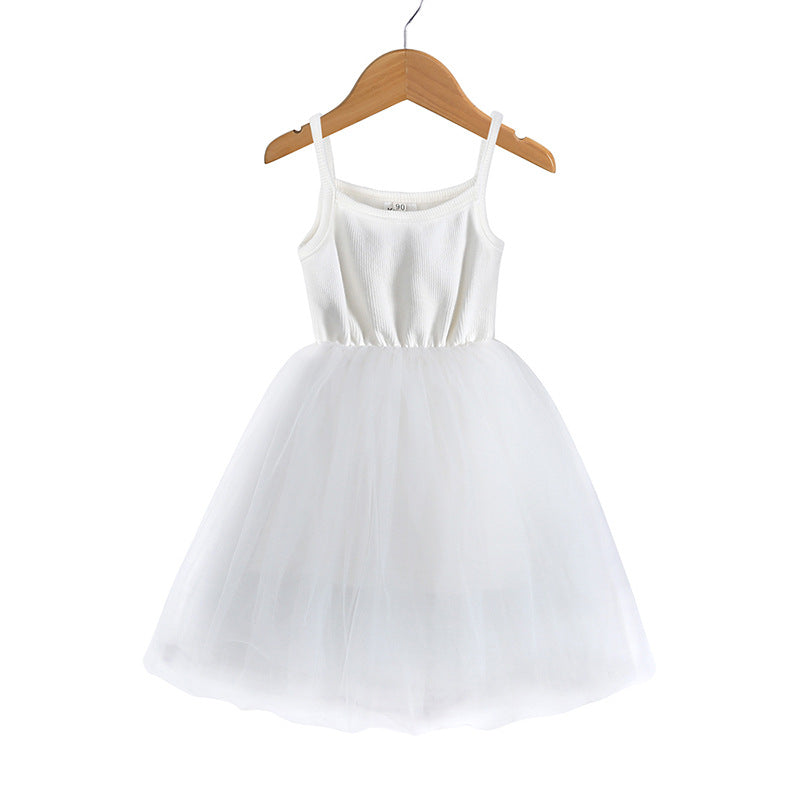 Braces Skirt Rib Patchwork Tulle Princess Children's Dress