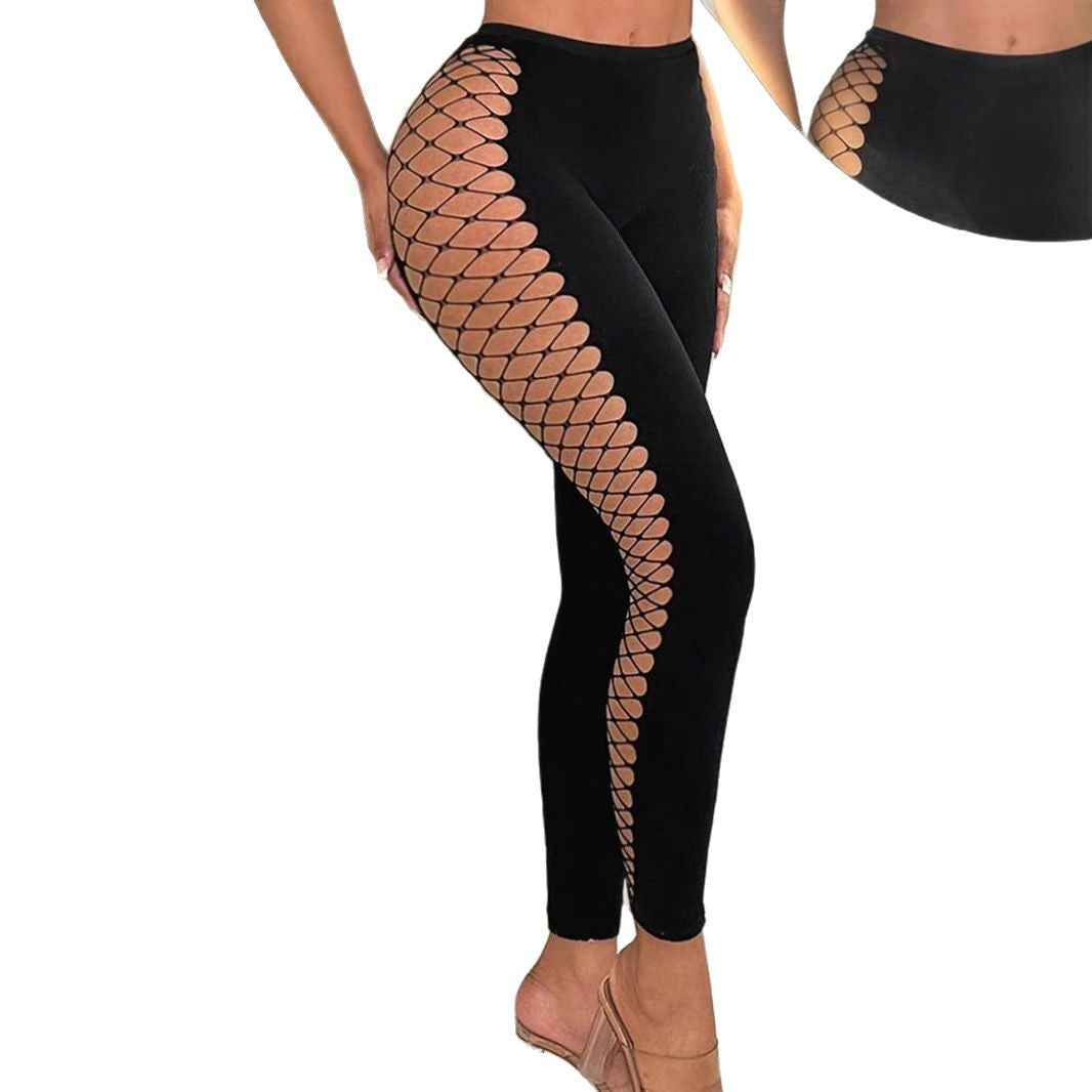 Women's Spring Fishnet Sexy Fashion High Elastic Knitted Trousers Pants