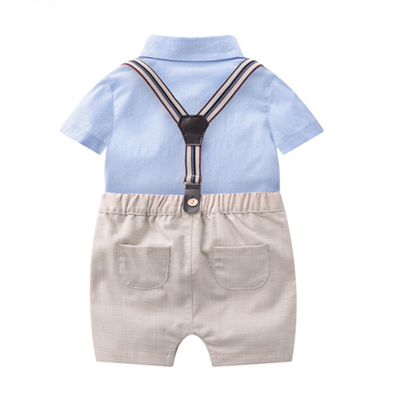 Children's British Style Birthday Boys Gentleman Dress Summer Flower Jumpsuit, Climbing Suit