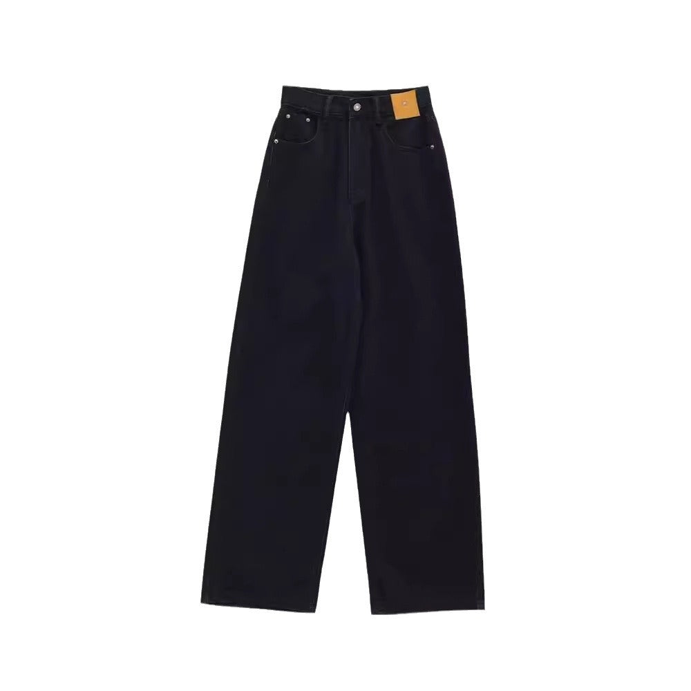 American High Street Black Straight Draping Autumn Waist Loose Leisure Jeans