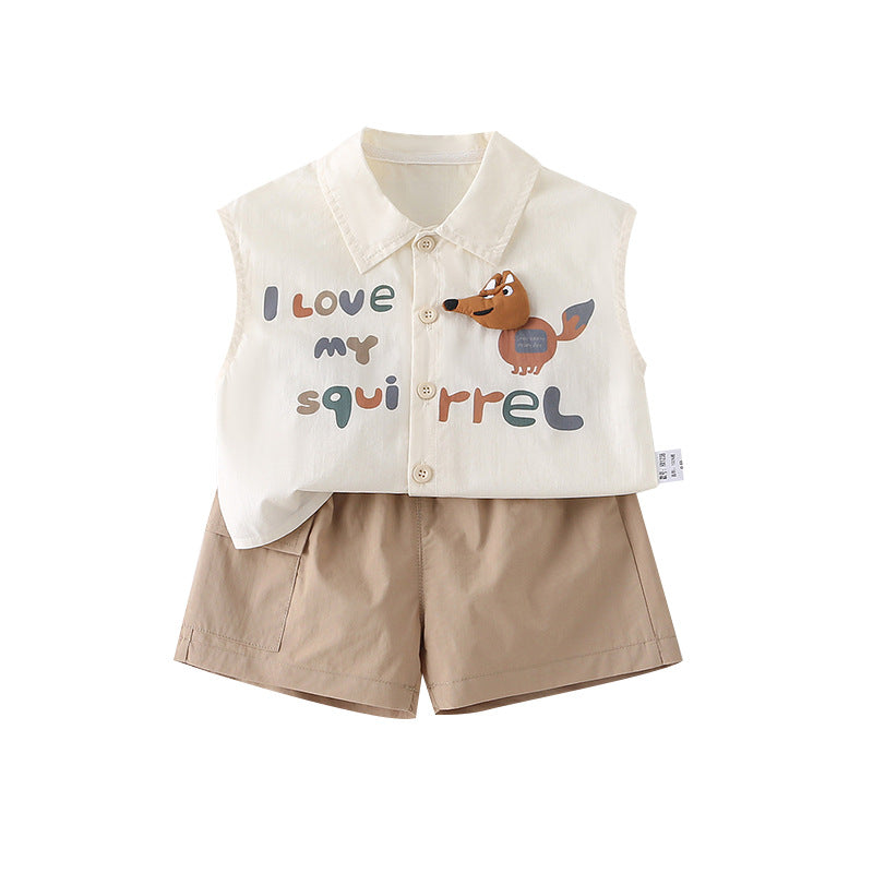 Women's & Men's Boy Summer Sleeveless Shirt Outfit Cartoon Fashion Korean Style Western Children's Suit