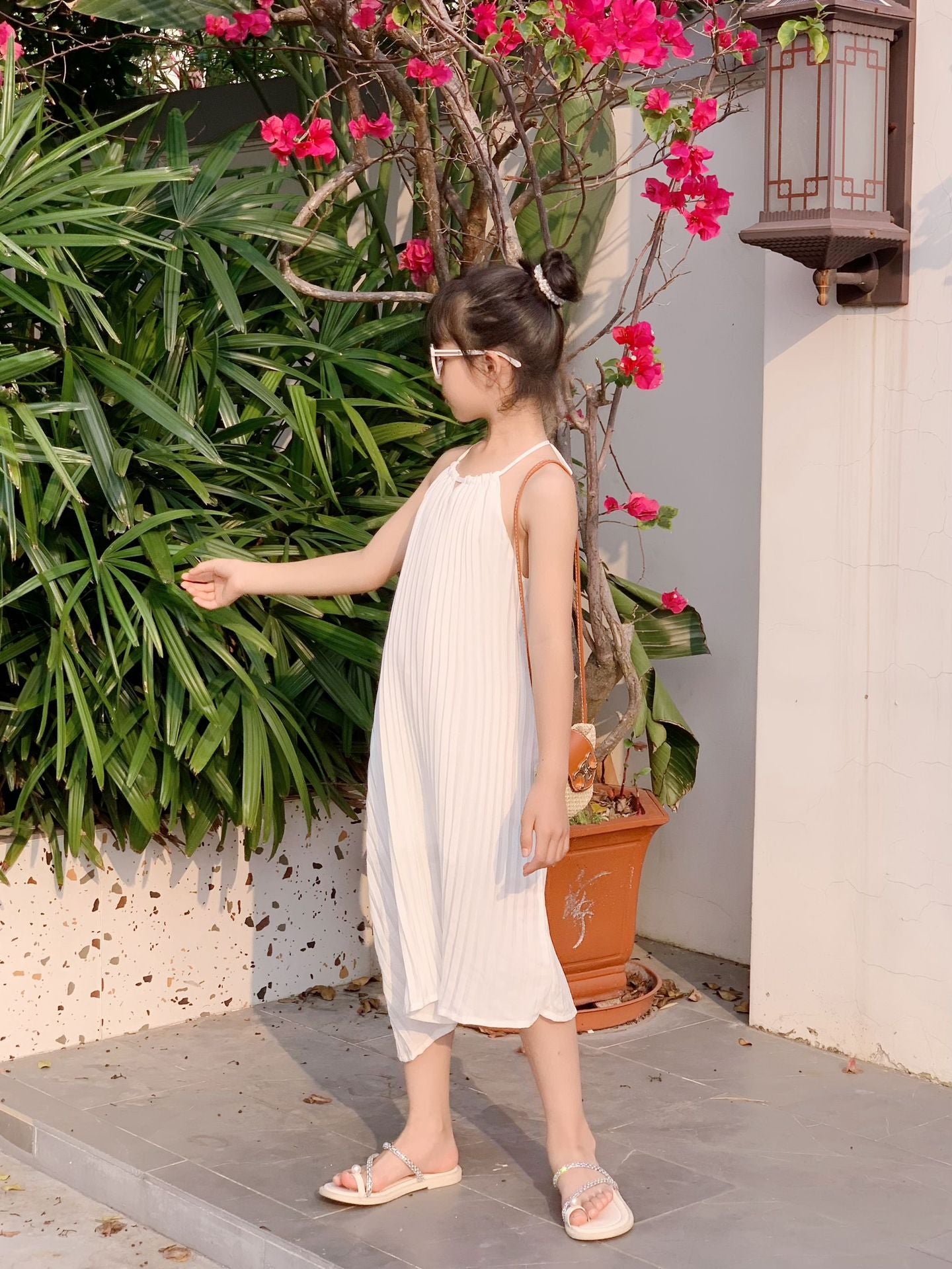 Matching Seaside Holiday Pleated Loose Slimming Parent-child Outfit