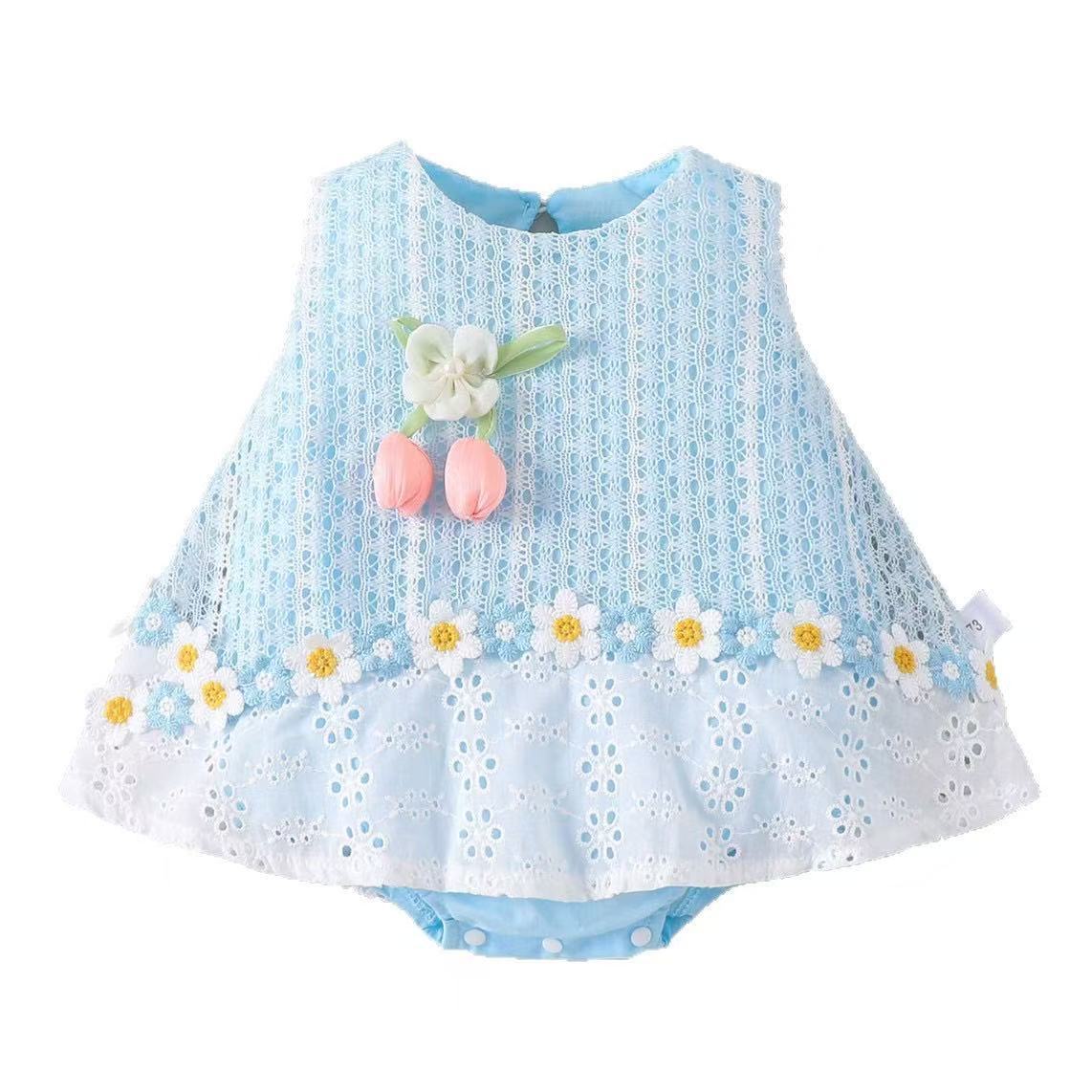 Children's Clothing Infant Summer Flower Cutout One-piece Thin Princess Rompers Jumpsuit, Climbing Suit