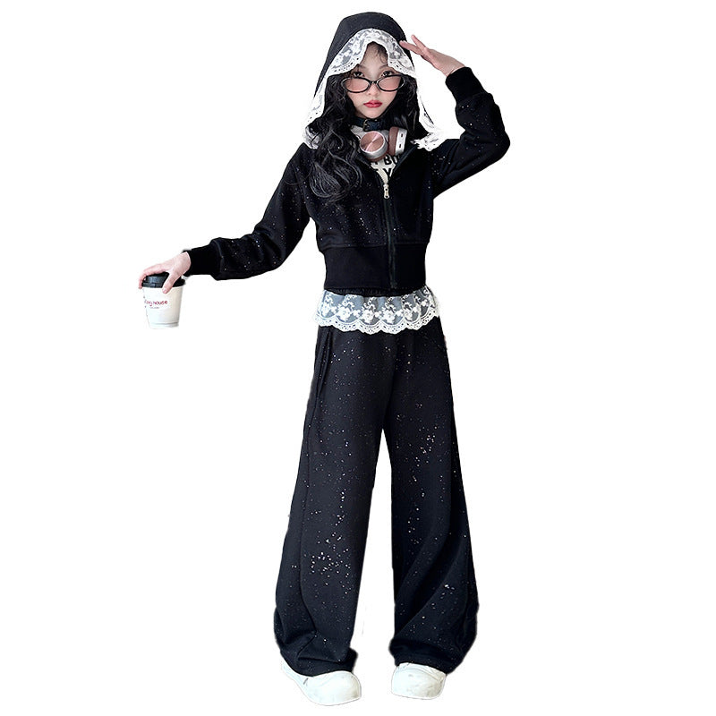 Children's Spring Bud Silk Lace Sier Hoodie Shirt Coat For Older Children's Suit