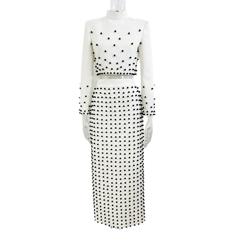New Pearl Beaded Long Two-piece Set Fashion Casual Suit