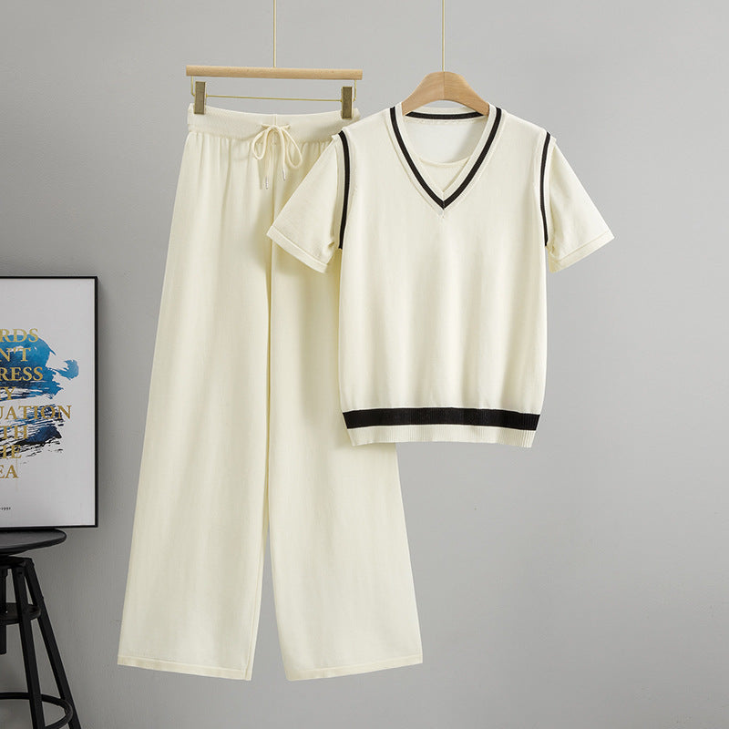 Women's Short-sleeved Summer Loose Comfortable Fake Two-piece Fashion Casual Suit