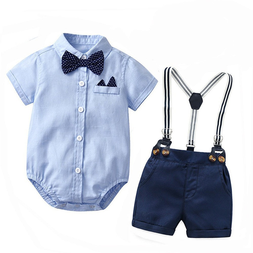 Children's Boy Gentleman Short-sleeved Shorts Romper Bow Tie Jumpsuit, Climbing Suit