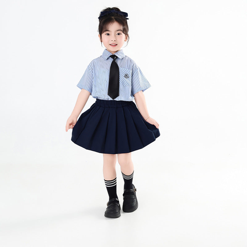 Children's Summer Preppy Style Short-sleeved Shirt Western Clothing Two-piece Children's Suit