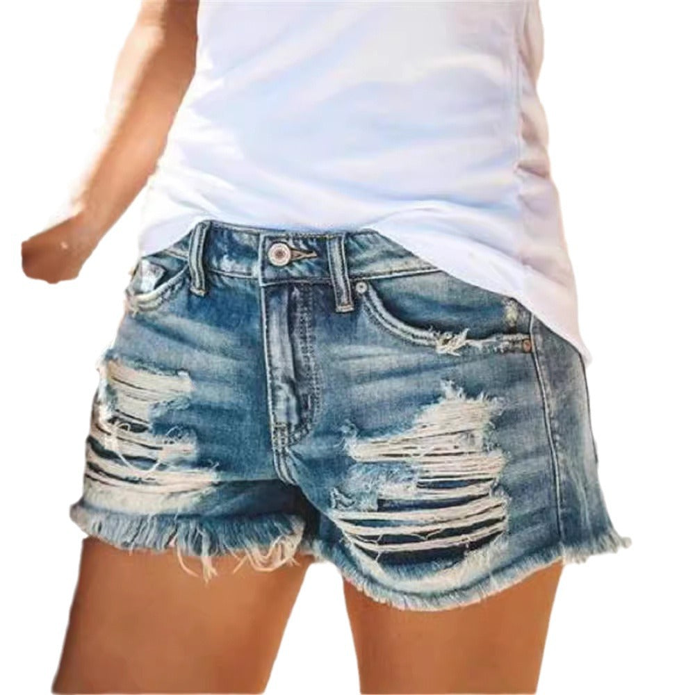 Women's Summer High Waist Tassel Ripped Denim Women's Jeans