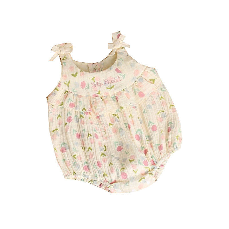 Gauze Triangle Rompers Floral Print Thin Jumpsuit Years Jumpsuit, Climbing Suit