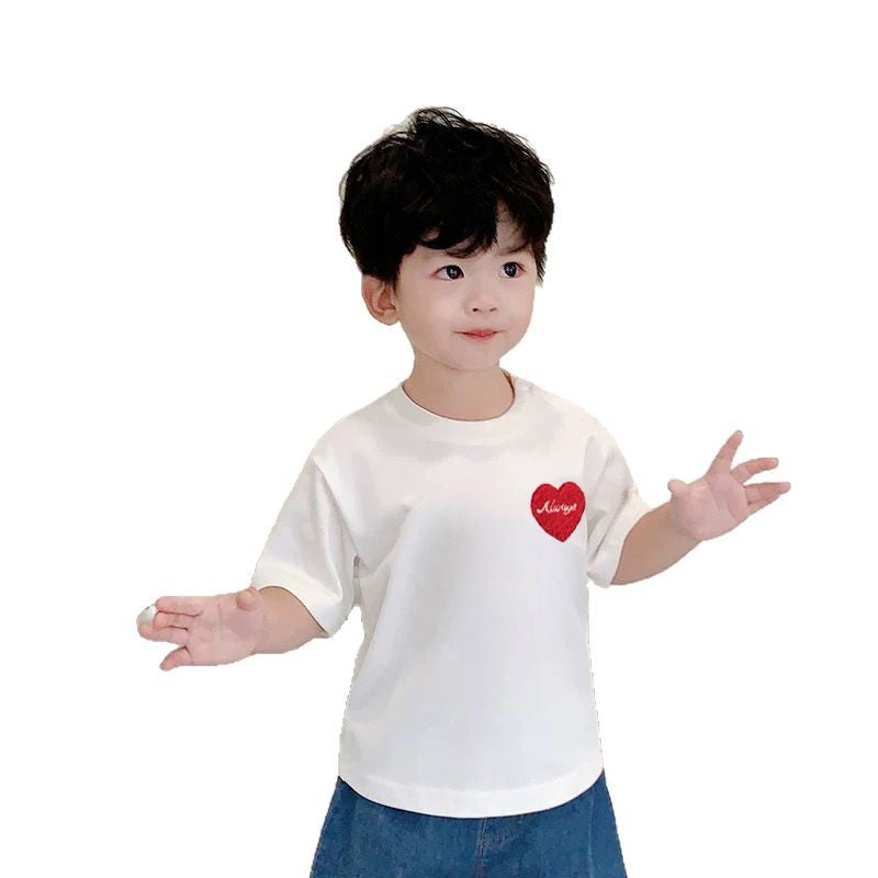 Three-dimensional Love Embroidered Summer Top Couple Clothes For The Whole Parent-child Outfit
